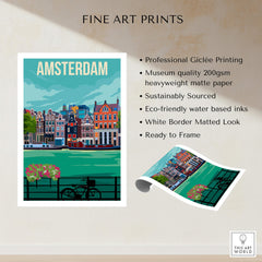 Amsterdam Print Poster Wall Art | Vintage featuring vibrant canals and historic buildings, perfect for home decor.