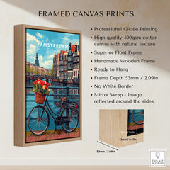 Poster of Amsterdam featuring a bike and iconic Dutch scenery, professionally printed and framed.