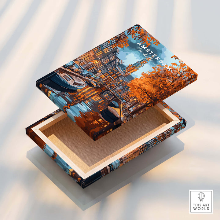 Amsterdam Canal Print - Urban Landscape Wall Decor on a decorative box showcasing the city's vibrant canals.