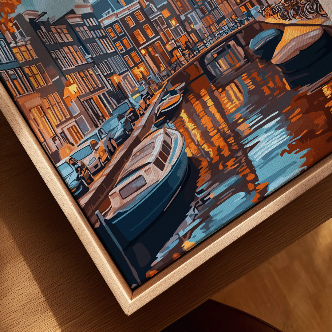 Amsterdam Canal Print - Urban Landscape Wall Decor showcasing vibrant canals and charming urban architecture