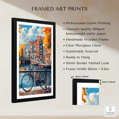 Colorful Amsterdam Canal House Poster - Classic Dutch Canal Scene Print displayed in a framed art print format.