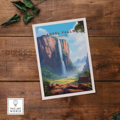 Vibrant Angel Falls poster showcasing stunning waterfall and landscape art, perfect for home decor.