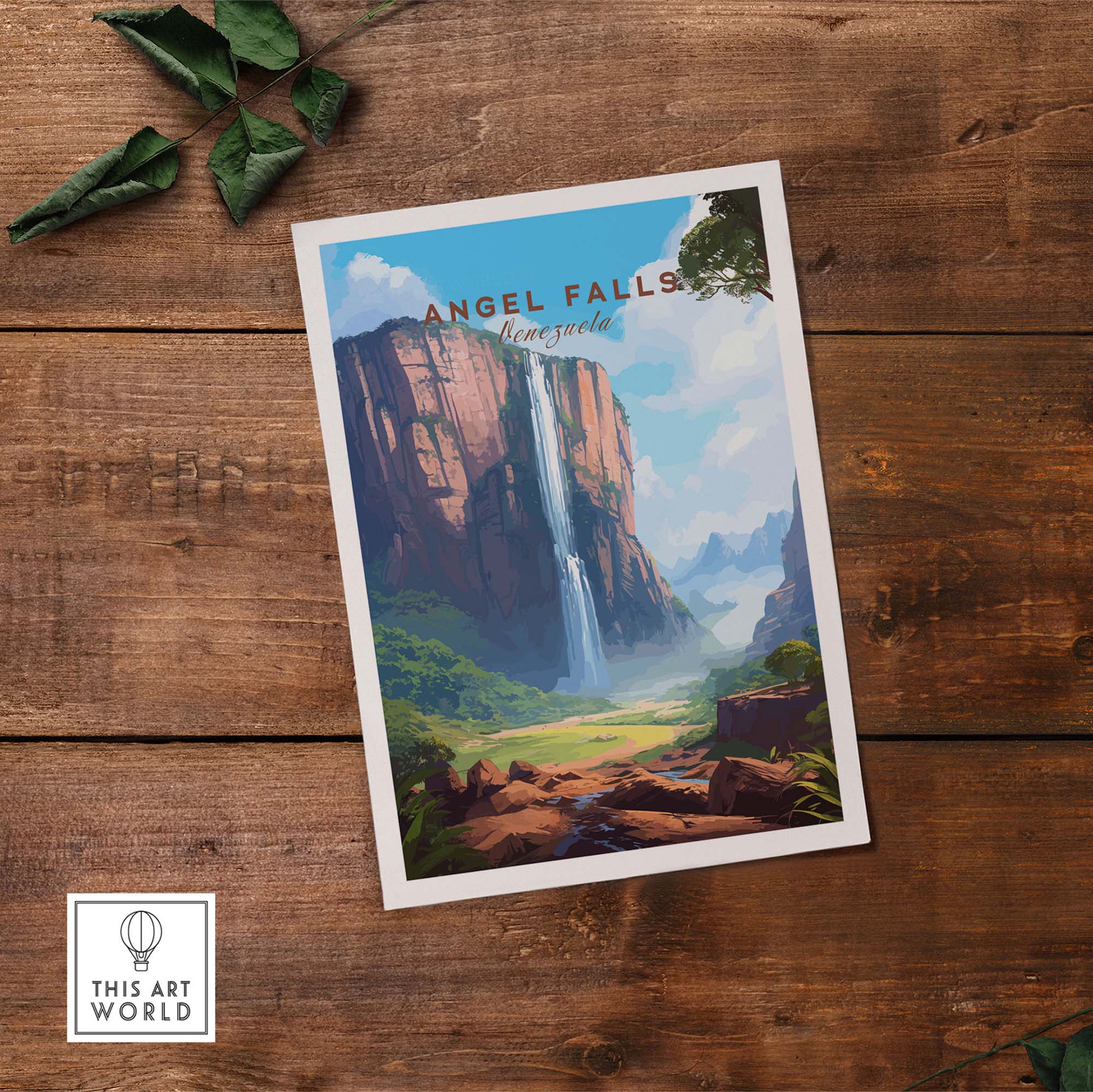 Vibrant Angel Falls poster showcasing stunning waterfall and landscape art, perfect for home decor.