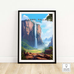 Stunning Angel Falls poster framed, showcasing vibrant scenery of Venezuela's iconic waterfall in high-quality print.
