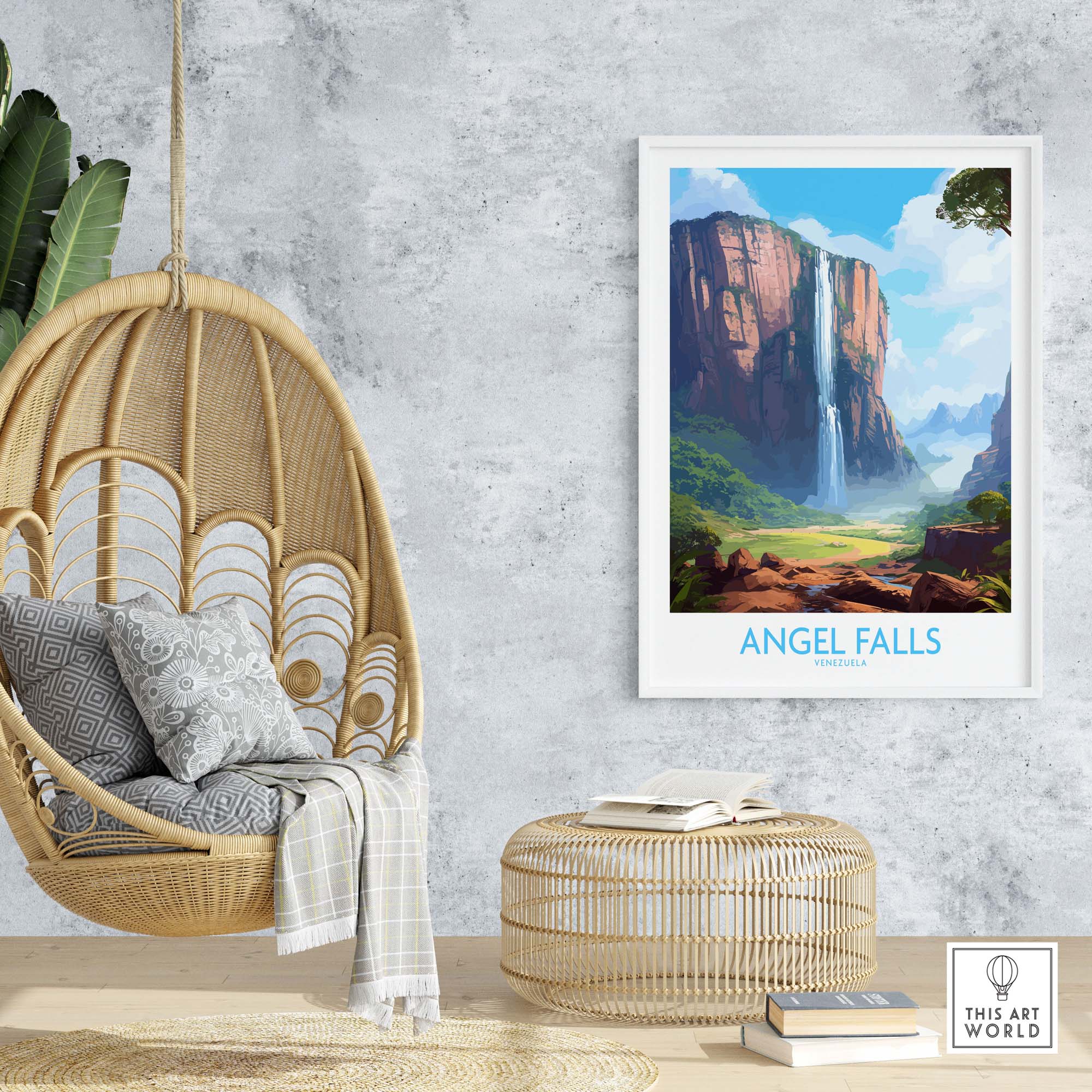 Angel Falls wall art featuring Auyán-tepui mountain and waterfall, adding nature's beauty to home decor.