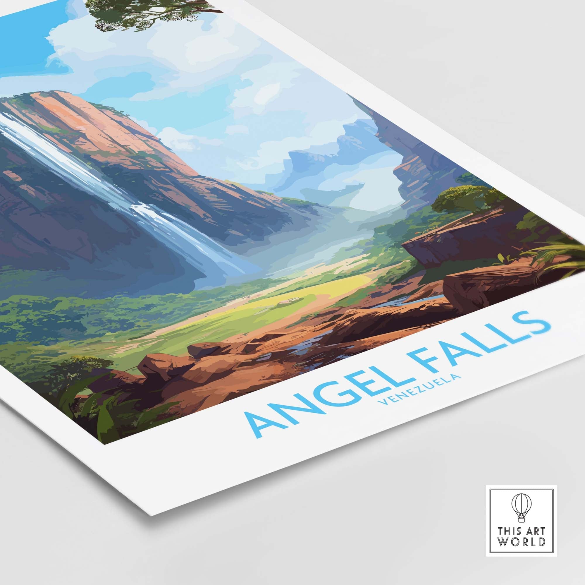 Beautiful illustration of Angel Falls in Venezuela's Canaima National Park, emphasizing nature's splendor and adventure.