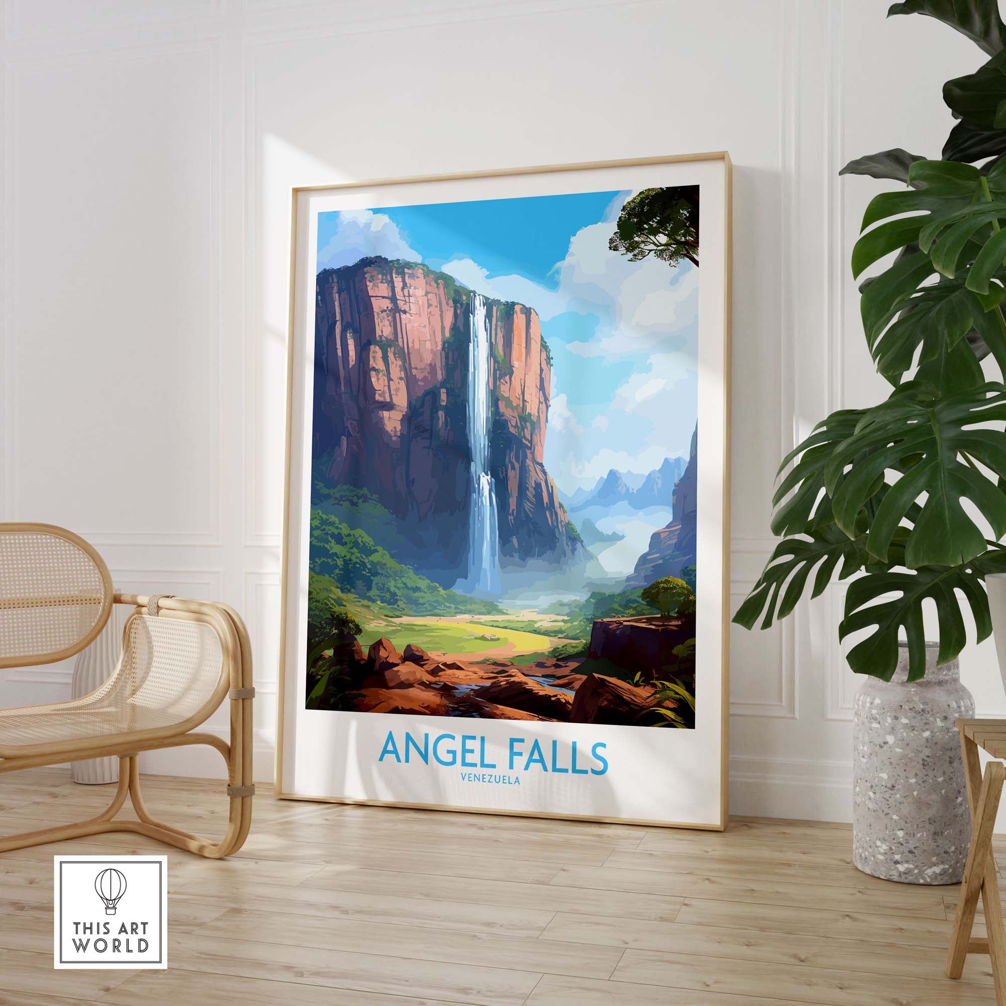 Angel Falls wall art showcasing the stunning Auyán-tepui mountain and waterfall in Venezuela's Canaima National Park.