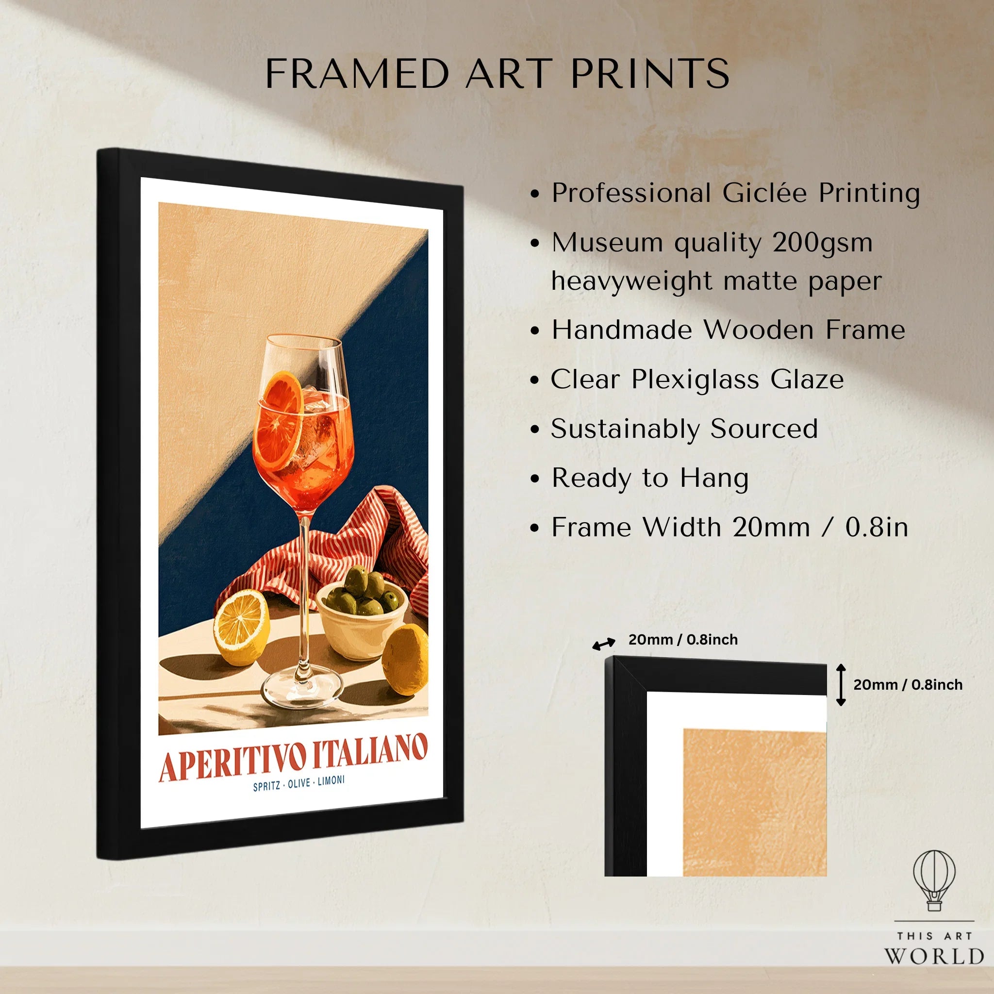 Aperitivo Italiano Italian Kitchen Poster - framed print details measurements quality details