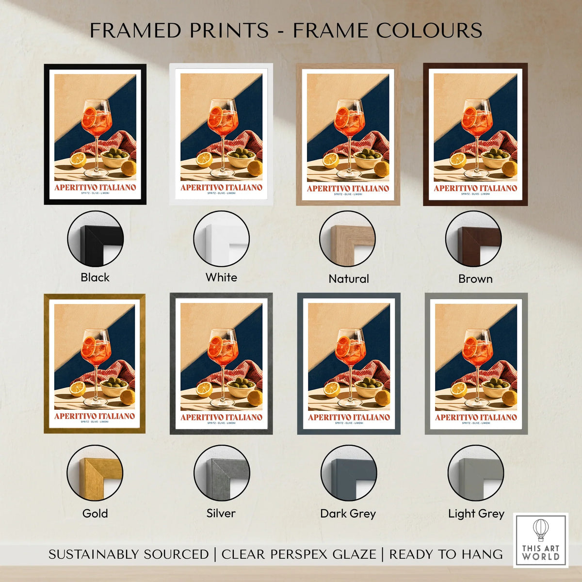 Aperitivo Italiano Italian Kitchen Poster - framed print colour options
