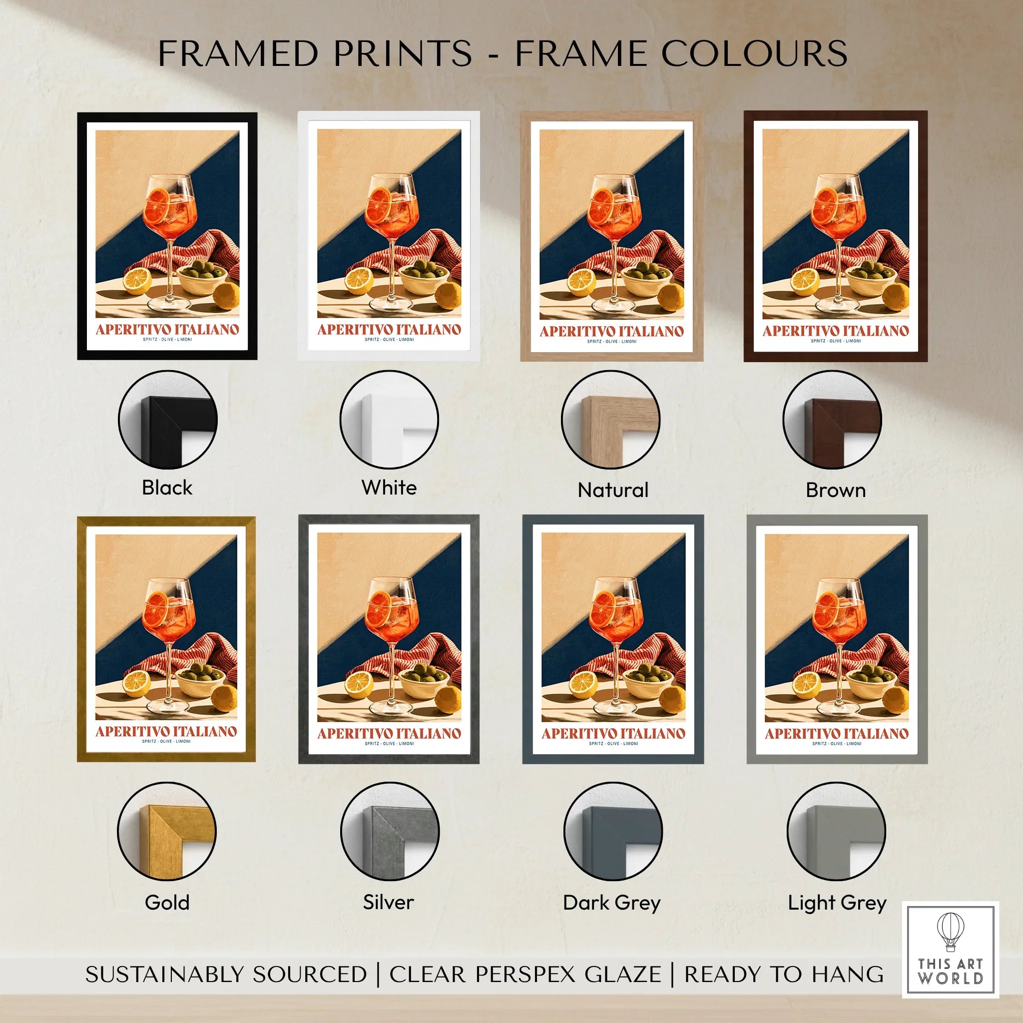 Aperitivo Italiano Italian Kitchen Poster - framed print colour options