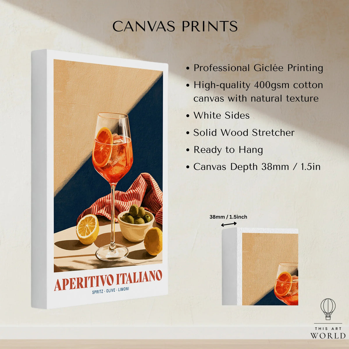 Aperitivo Italiano Italian Kitchen Poster - canvas print stretched cotton canvas details