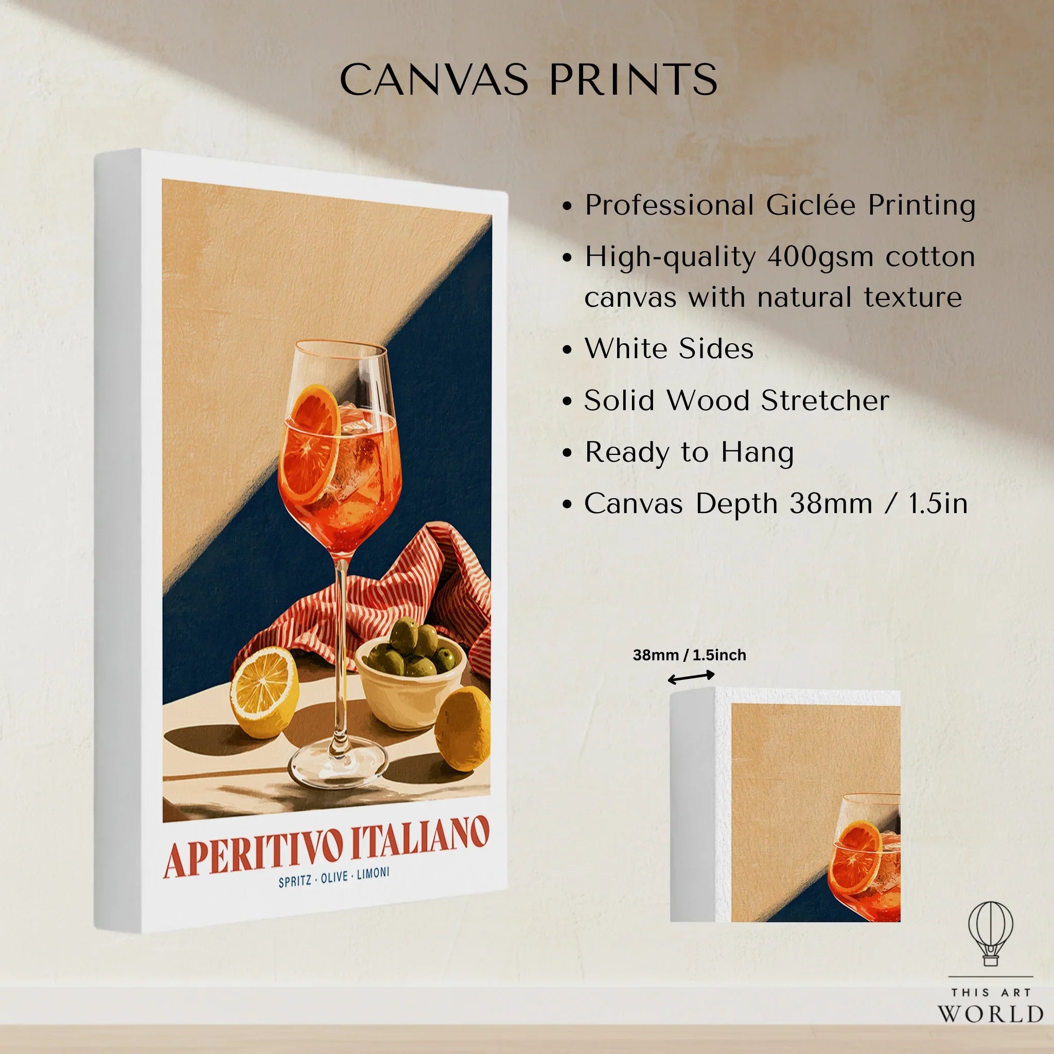 Aperitivo Italiano Italian Kitchen Poster - canvas print stretched cotton canvas details