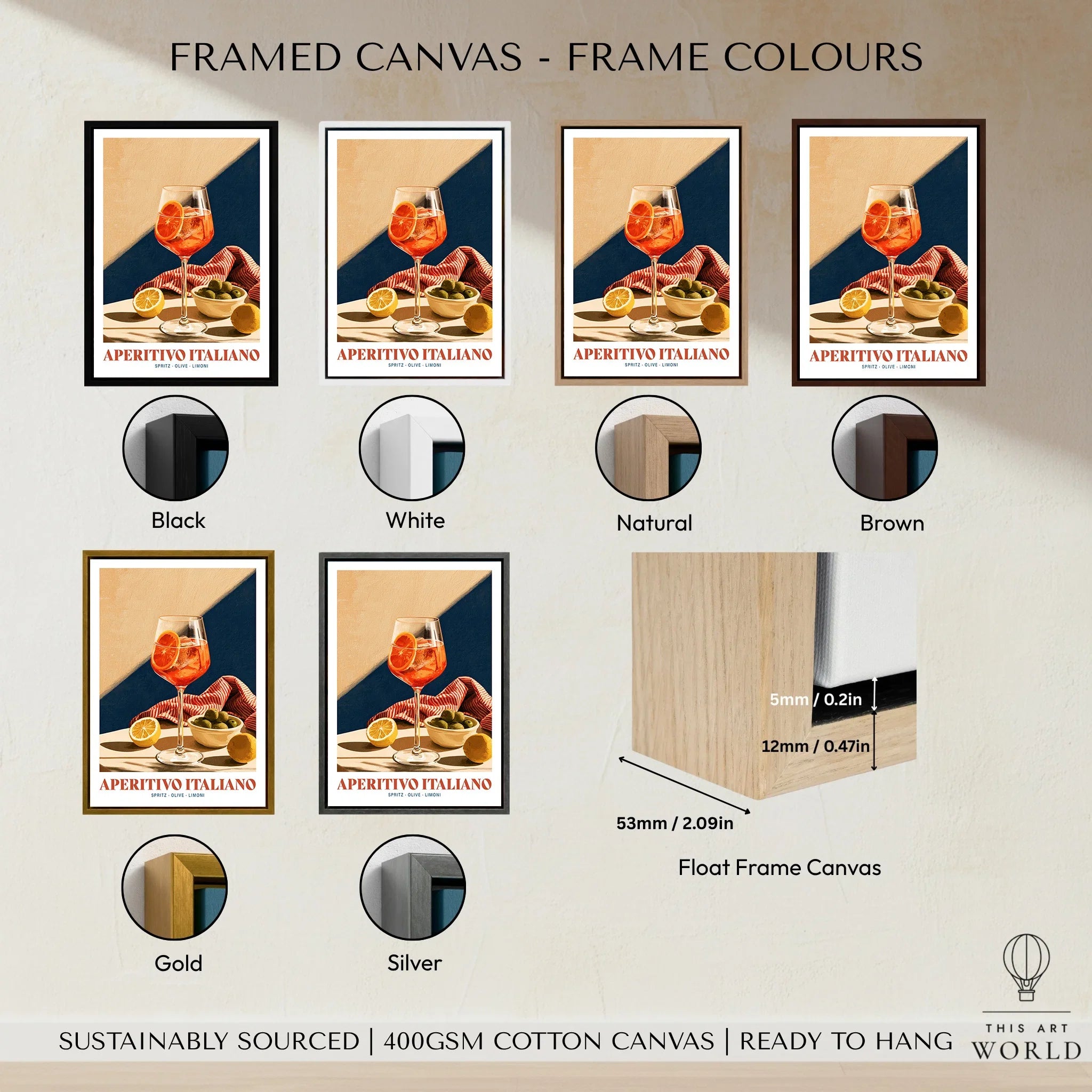 Aperitivo Italiano Italian Kitchen Poster - framed canvas float frame colour options
