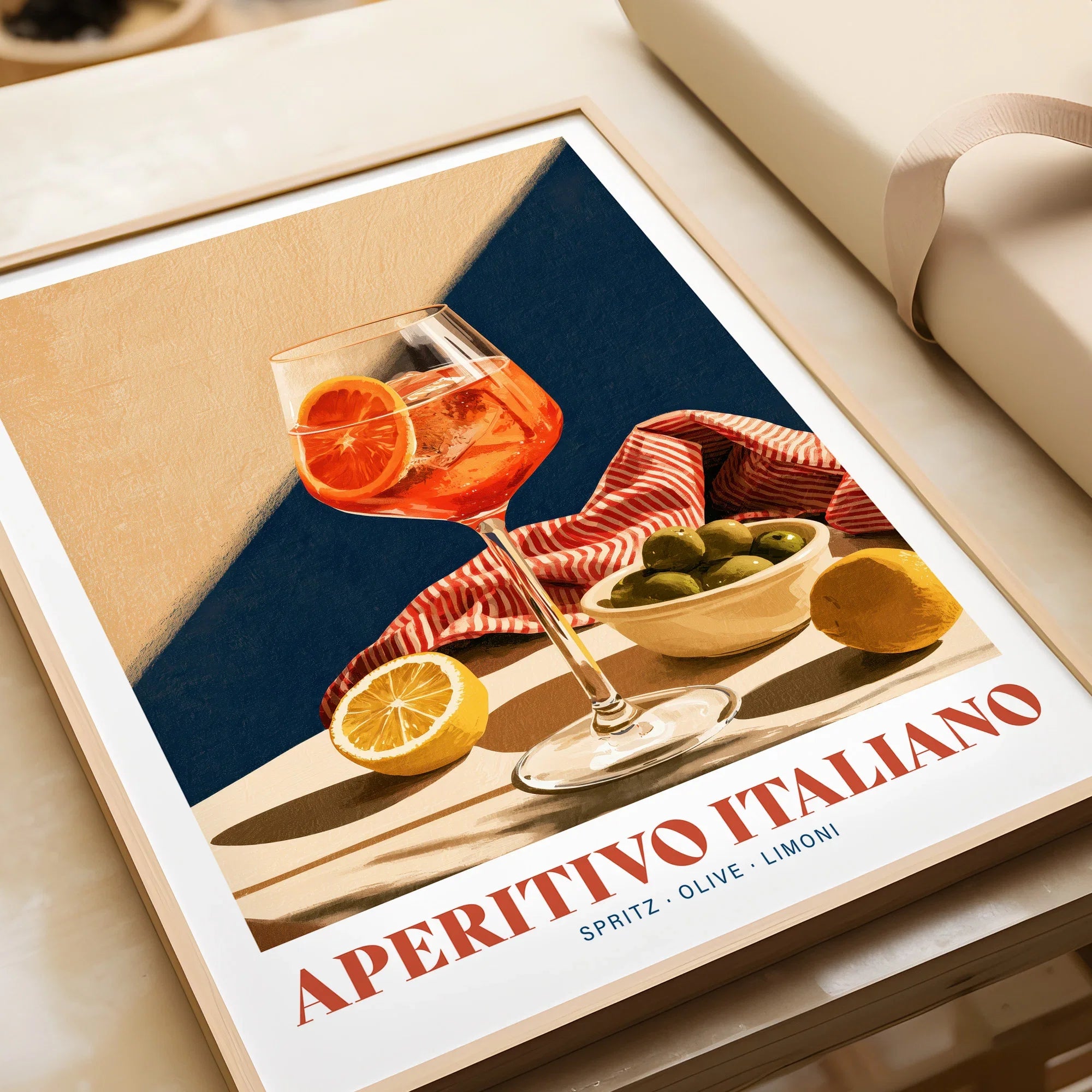 Aperitivo Italiano Italian Kitchen Poster - framed art print closeup gift unwrapped natural frame