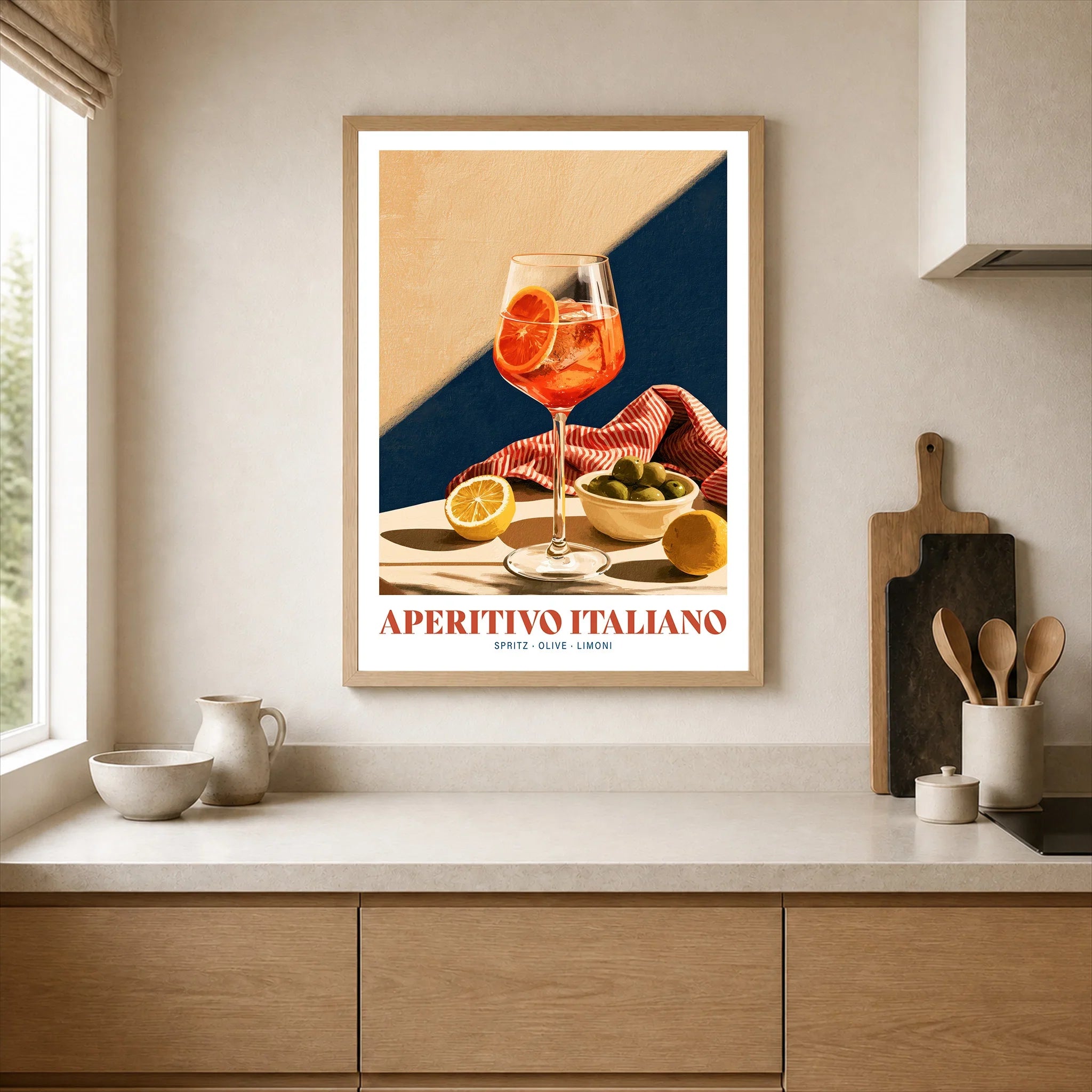 Aperitivo Italiano Italian Kitchen Poster - neutral kitchen single frame mockup This Art World