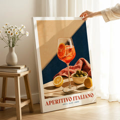 Aperitivo Italiano Italian Kitchen Poster - canvas print mirror edge hand holding room setting