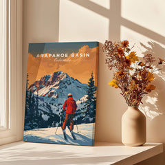 Arapahoe Basin Travel Poster - Colorado featuring a skier in stunning mountain scenery.