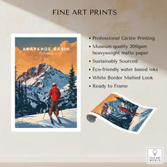 Arapahoe Basin Travel Poster - Colorado showcasing stunning ski slopes and a skier, ideal for home decor.