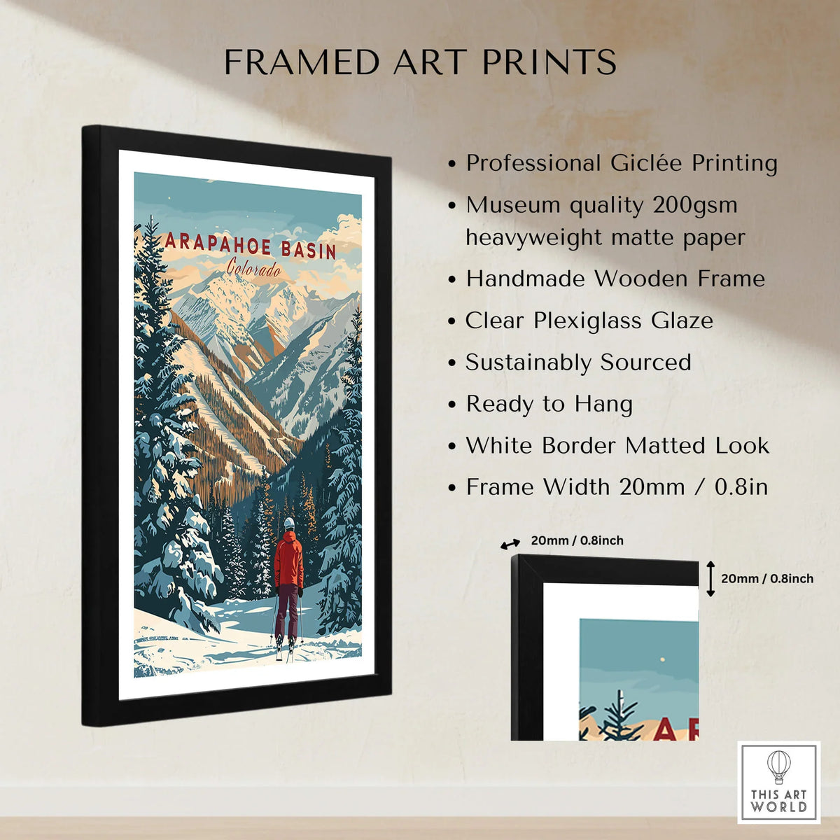 Arapahoe Basin Wall Art framed print showcasing mountain scenery and vibrant colors, perfect for ski lovers and home decor.