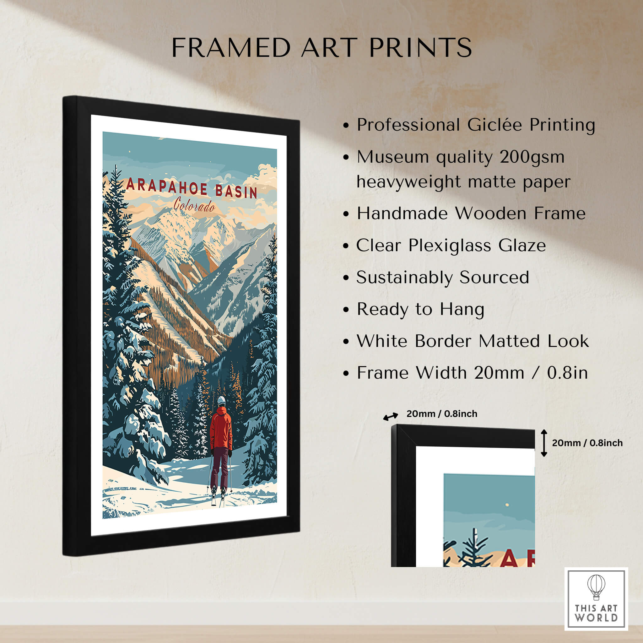 Arapahoe Basin Wall Art framed print showcasing mountain scenery and vibrant colors, perfect for ski lovers and home decor.