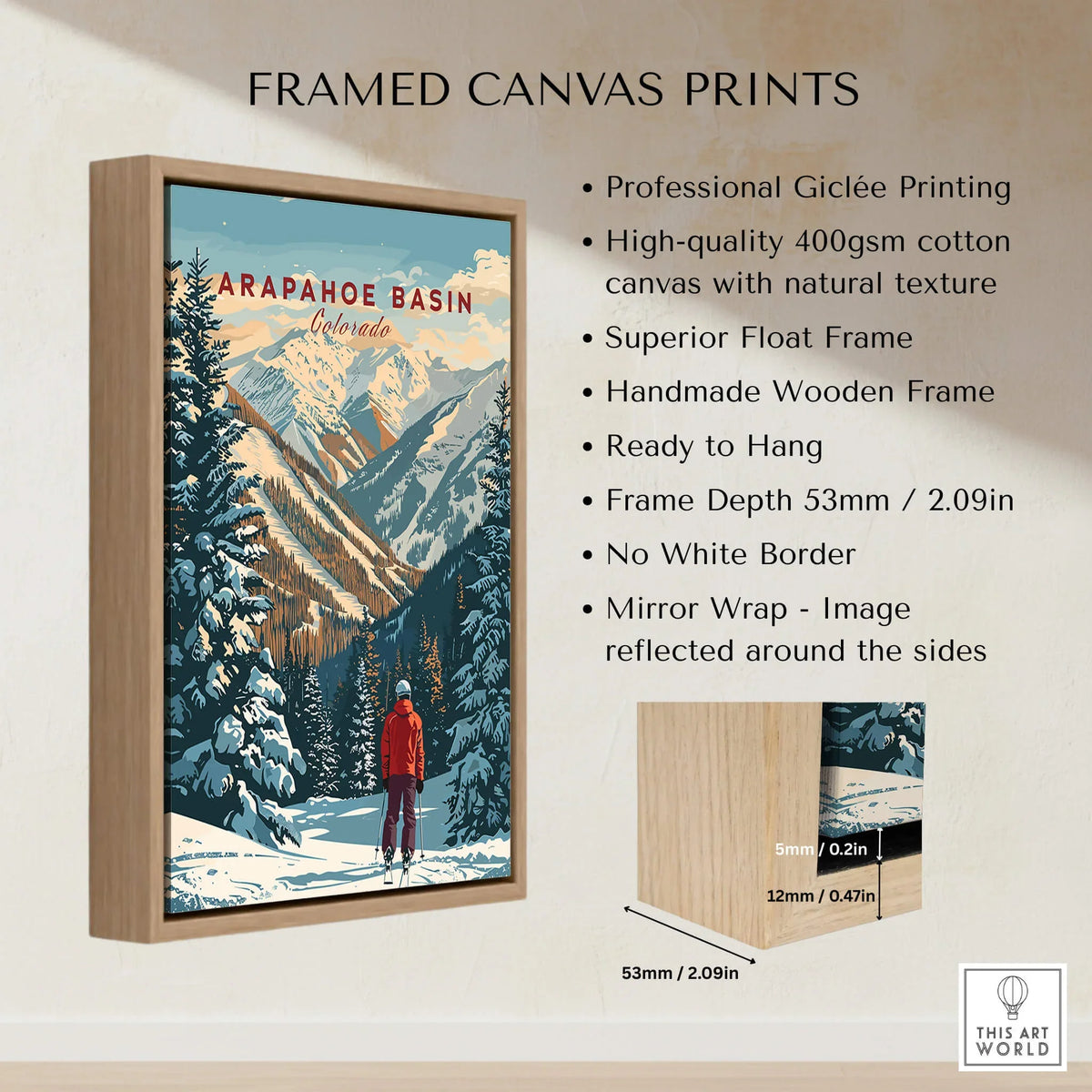 Arapahoe Basin Wall Art featuring stunning mountain scenery in a framed canvas print.