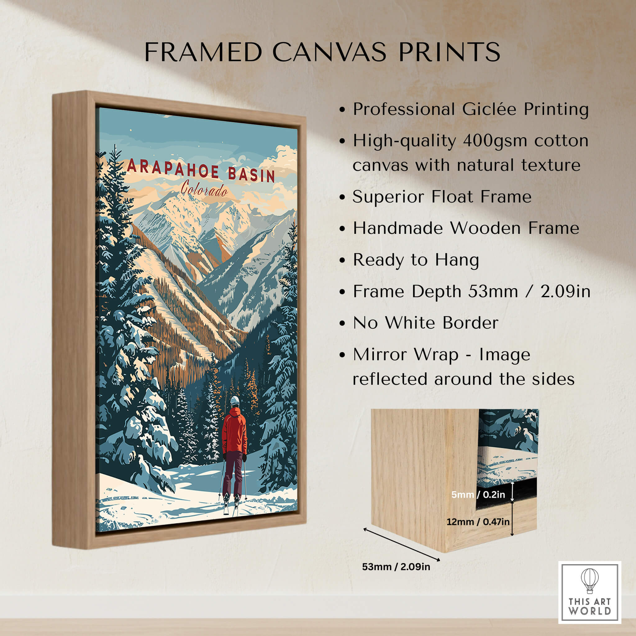 Arapahoe Basin Wall Art featuring stunning mountain scenery in a framed canvas print.