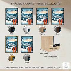 Various frame colors for Åre Sweden Ski Print showcasing options like black, white, natural, brown, gold, and silver.