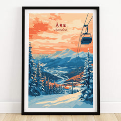 Åre Sweden Wall Art Ski Print featuring a scenic view of the mountains and ski lift.