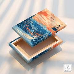 Åre Sweden Wall Art Ski Print on a decorative box showcasing stunning mountain scenery and a ski lift.