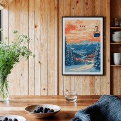 Åre Sweden Wall Art Ski Print featuring a ski lift and winter landscape in a warm color palette.