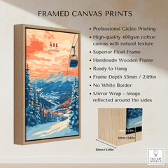 Åre Sweden Wall Art Ski Print featuring professional Giclée printing and a handmade wooden frame.