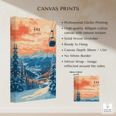 Åre Sweden Wall Art Ski Print showcasing picturesque mountain scenery and ski lift design for home decor.