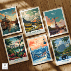 Collection of travel-inspired wall art prints including Åre Sweden Wall Art Ski Print.