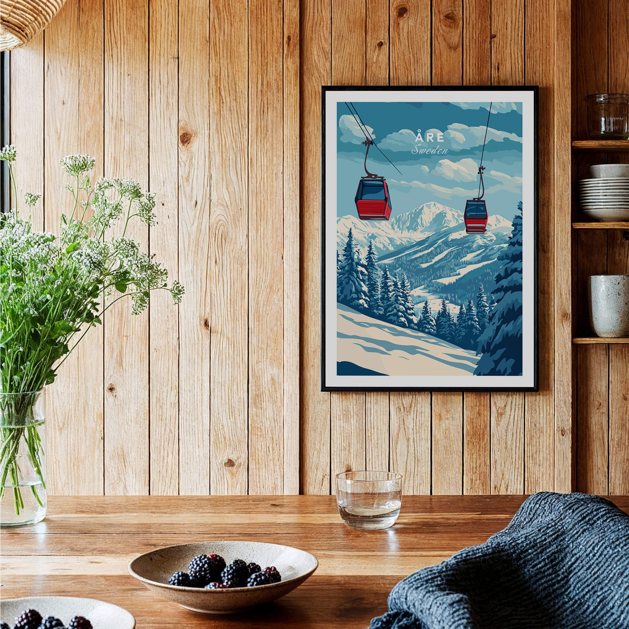 Ski Print Åre Sweden showcasing cable cars against a stunning mountain backdrop.