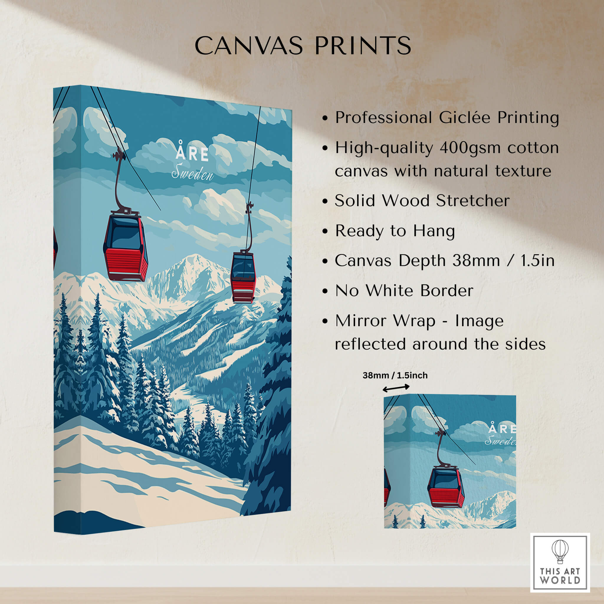 Ski Print Åre Sweden showcasing a stunning mountain landscape and ski lift, perfect for home decor inspiration.