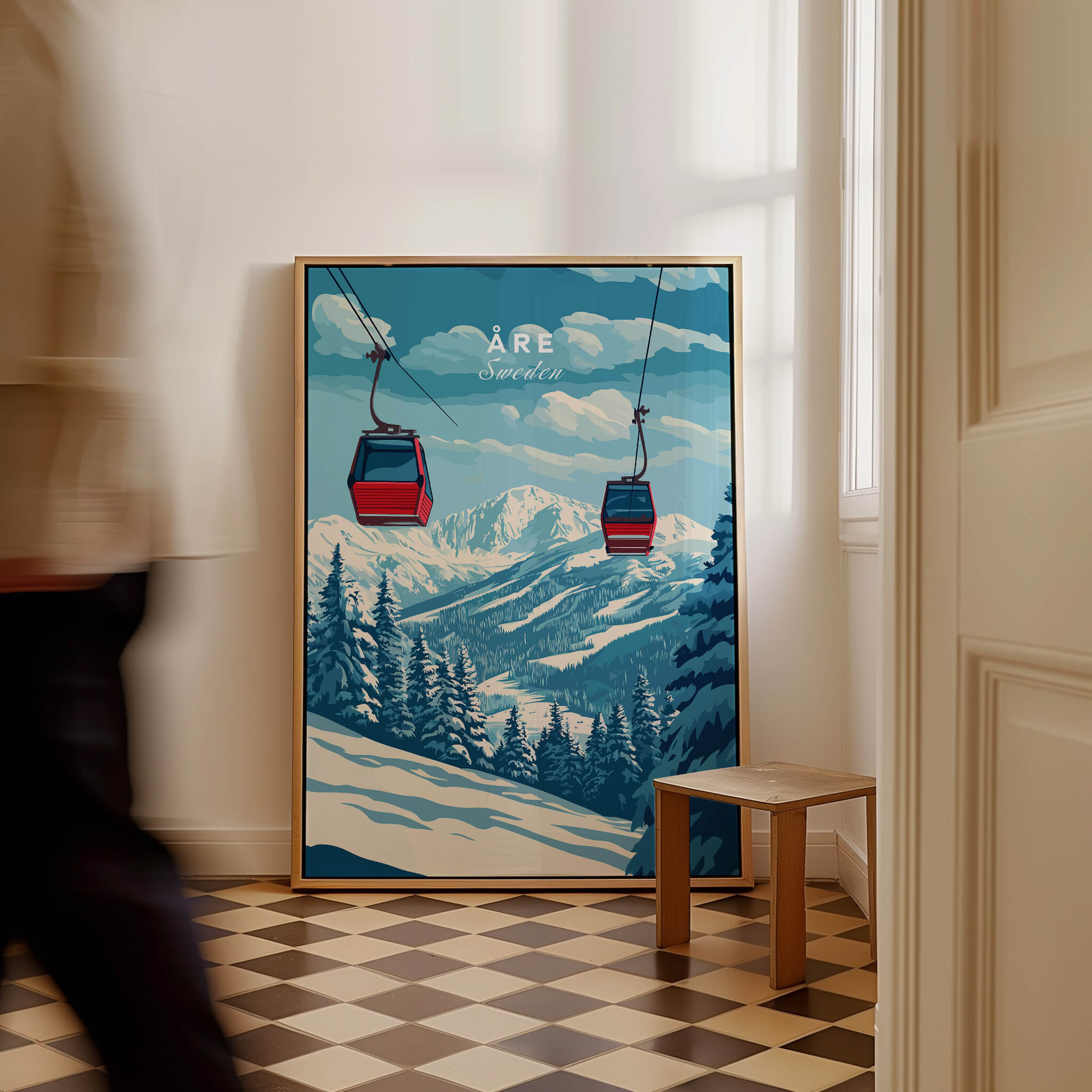Ski Print Åre Sweden featuring ski gondolas in a picturesque mountain landscape.