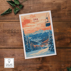 Åre Sweden Wall Art Ski Print featuring a scenic mountain landscape and ski lift on a stylish background.