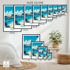 Arkoi Greece Travel Poster size guide showing various dimensions and layout options in a home setting.