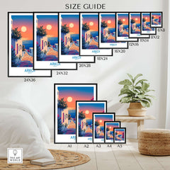 Arkoi Poster Greece size guide displaying various frame sizes for the stunning Arkoi Poster.