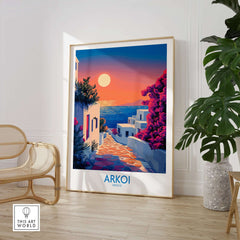 Arkoi Poster Greece showcasing a vibrant sunset over the picturesque island of Arkoi, perfect for home decor.