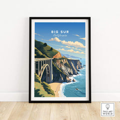 Big Sur Print featuring California's iconic coastline and bridge, perfect for home decor or gift ideas.