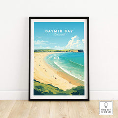 Daymer Bay Cornwall Print featuring serene coastal landscape and sandy beach wall art.
