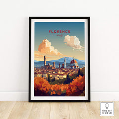 Florence Italy art print showcasing Cathedral of Santa Maria del Fiore with vibrant Tuscany landscape.