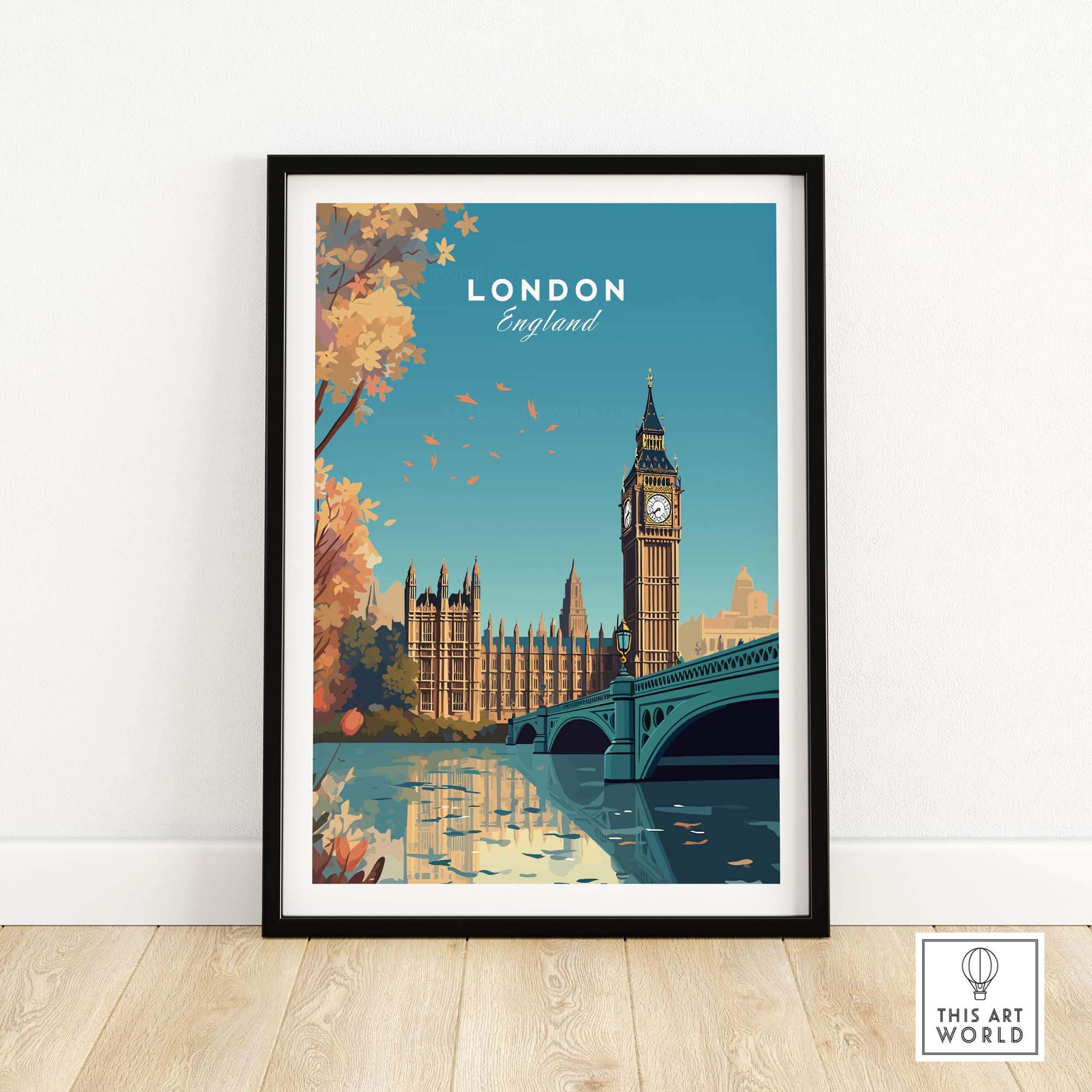 Vibrant London wall art print featuring Big Ben and iconic landmarks, ideal for gallery walls and home decor.