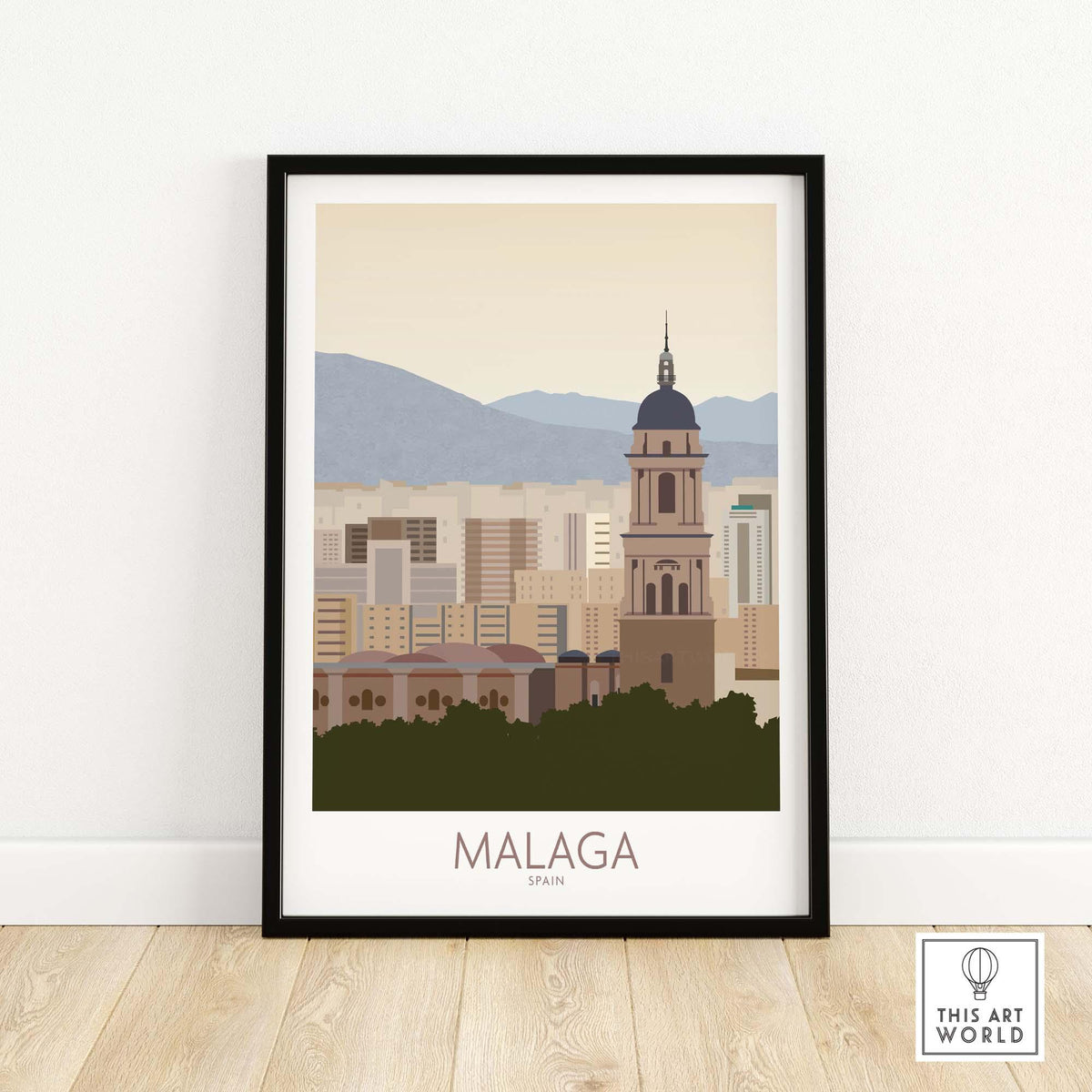 Malaga Wall Art Print featuring a scenic view of Malaga, Spain, framed and ready to enhance any living space.