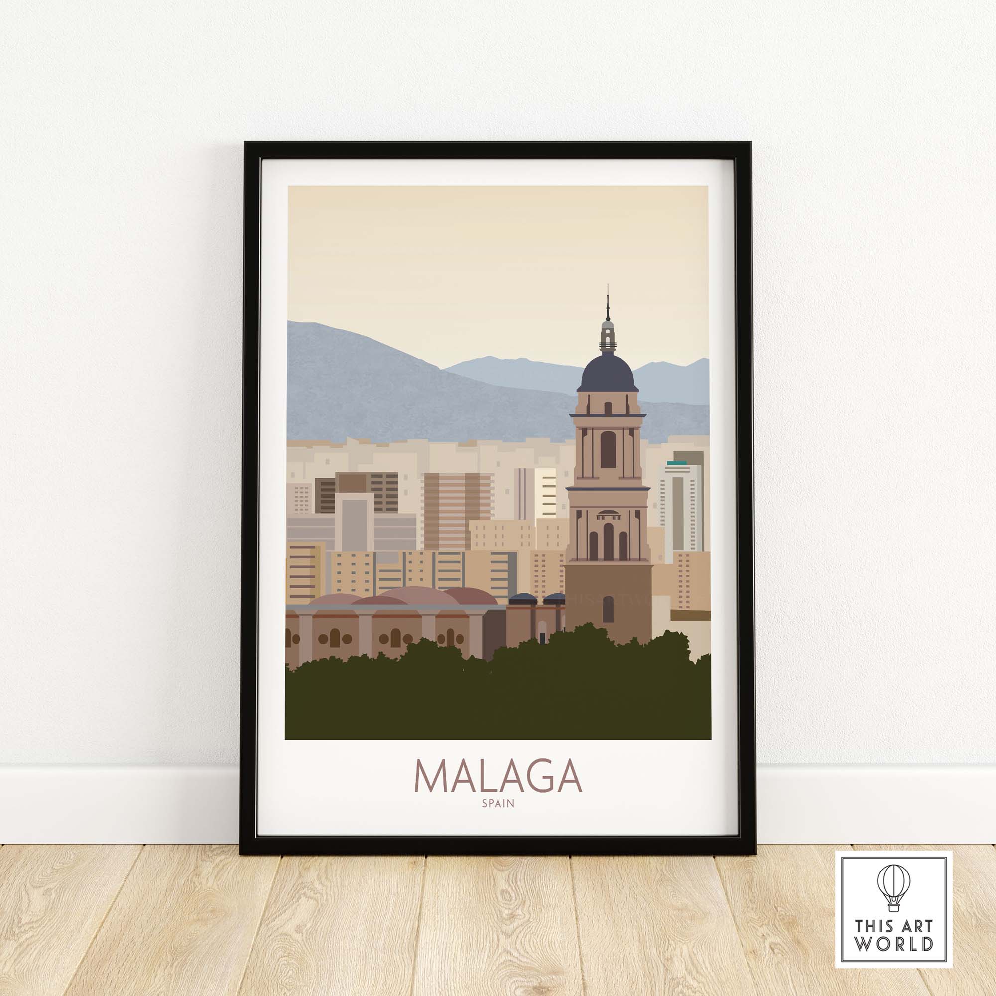 Malaga Wall Art Print featuring a scenic view of Malaga, Spain, framed and ready to enhance any living space.