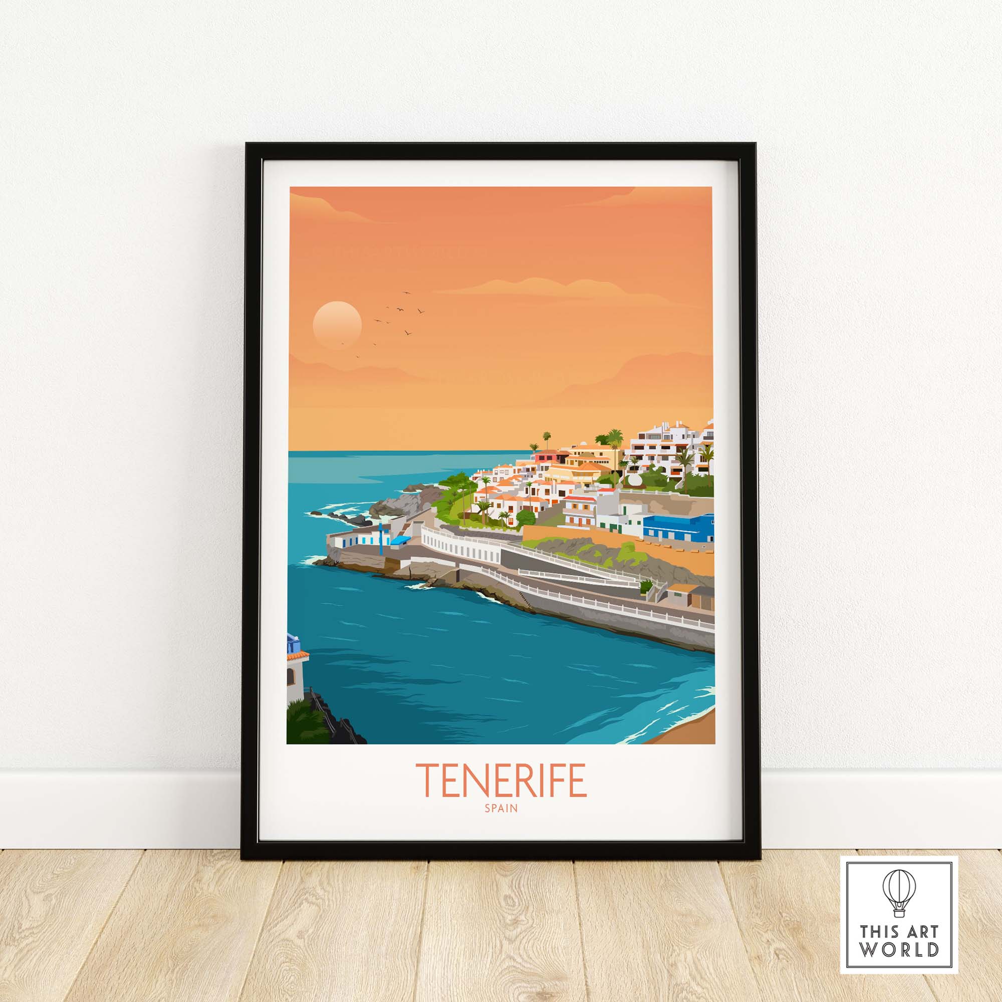 Tenerife Wall Art Print showcasing coastal scenery and sunset in the Canary Islands, ideal for home decor.