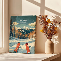 Aspen Travel Poster - Colorado featuring iconic Aspen trees and mountains for home decor.