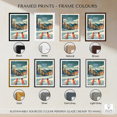 Aspen Travel Poster - Colorado with various frame colors including black, white, natural, brown, gold, silver, dark grey, light grey.