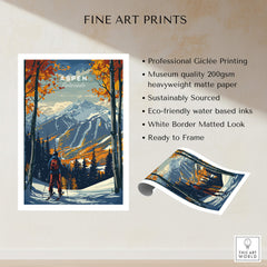 Aspen Print Ski Poster showcasing vibrant colors and mountains, perfect for ski enthusiasts and home decor.